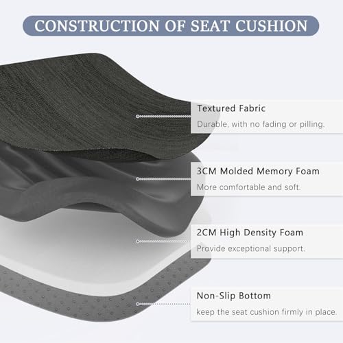 baibu Kitchen Chair Cushions, Dual-Layer Patented Design Molded Memory Foam Dining Chair Pads with Ties and Washable Cover, 17" x 16" x 2", Black