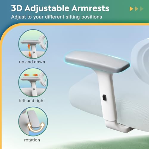 DEVAISE Office Chair Big and Tall Reclining Ergonomic Desk Chair for Long Hours, Comfy Breathable Mesh, Adjustable Armrests with Lumbar Support, White