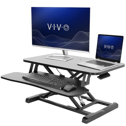 VIVO 28 inch Desk Converter, K Series, Height Adjustable Sit to Stand Riser, Dual Monitor and Laptop Workstation with Keyboard Tray, Black, DESK-V028KB