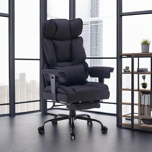 Efomao Big and Tall Office Chair 400 lb Weight Capacity, High Back Executive Office Chair with Foot Rest, Fabric Computer Chair for Back Pain Relief, Black