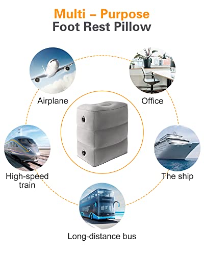Sunany Inflatable Foot Rest Pillow for Travel, Kids/Adults Airplane Travel Pillow-Adjustable Height for Kids to Sleep While Traveling,Suitable for Airplane, Office, Home, Cars and Any Travel (1 Pack)