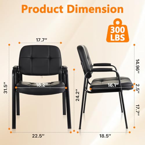 CLATINA Waiting Room Guest Chair with Bonded Leather Padded Arm Rest for Office Reception and Conference Desk Black 8 Pack
