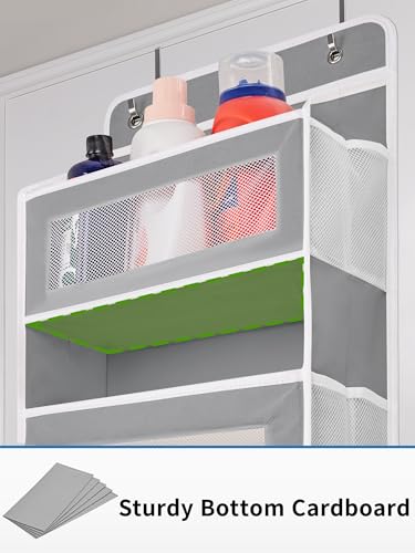 JARLINK Over The Door Organizer Storage, 5 Shelf Hanging Door Organizer with 5 Large Capacity Pockets, Anti Tilt 44 lb Load Behind Door Storage for Bedroom, Bathroom, Pantry, Nursery, (Grey)