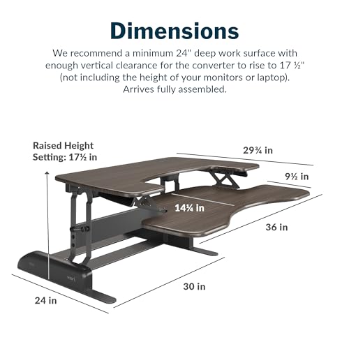 Vari Varidesk Pro Plus 36 Standing Desk Converter for Home Office – 11 Height Settings + Spring-Loader Lift, 2 Tier Design with Keyboard Tray, Fits Tables 26.5" Deep – Fully Assembled (Espresso)
