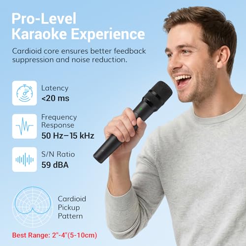 TONOR 2.4G Wireless Microphone, Rechargeable Cordless Handheld Microphone System with Receiver, Karaoke Mic for Singing, Home Party, Birthday, 50ft / 15 m Range, TW-210