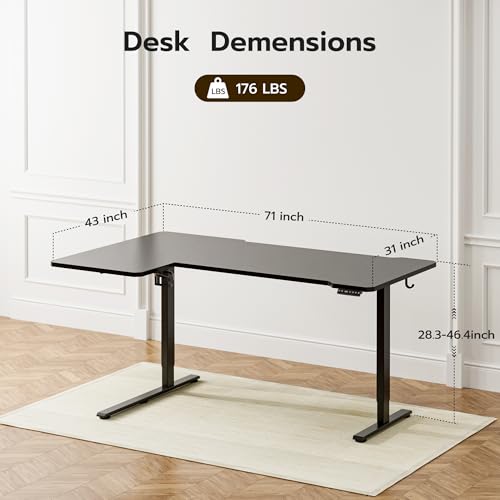 Acrolix L Shaped Electric Standing Desk - 71x43.5 Inch Reversible Corner Sit Stand Desk with Hook&Cup Holder,Electric Height Adjustable Table,for Home Office Gaming&Trading Computer Desk, Black