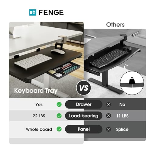 Fenge Keyboard Tray Under Desk, Pull Out Keyboard & Mouse Tray with C Clamp Mount, Sliding Keyboard Holder for Desk, 25.6 x 11.8 inch Large Slide-Out Platform Computer Drawer for Typing, Black
