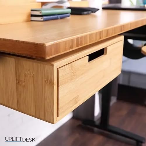 UPLIFT DESK Bamboo Under Desk Drawer – Desktop Storage with 17 lb Capacity and Safety Stop Slide, Undermount Drawer and Standing Desk Accessories for Home Office (Bamboo)