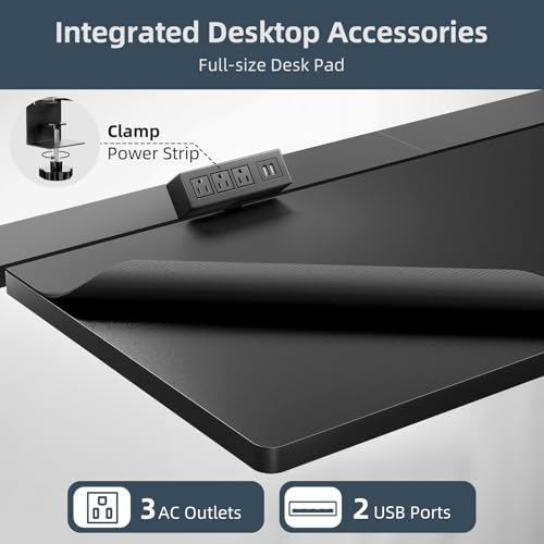 Electric Standing Desk Adjustable - 60 x 30 Inch Sit Stand Desk with Flip-Top Cable Management,Mouse Pad,Clamp Power Strip,Dual-Beam Frame,3 Memory Preset Height Adjustable for Home Office