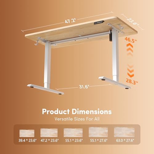 FEZIBO Standing Desk, 48 × 24 Inches Electric Height Adjustable, Sit and Stand Up, Computer Office Desk with Splice Board, White Frame/Maple TOP