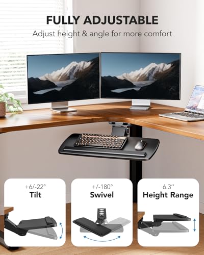 HUANUO Keyboard Tray, Large Dual Monitor Stand with Drawer