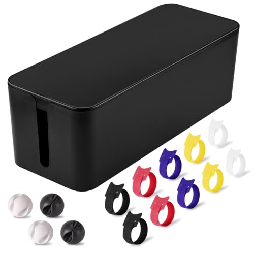 TuweChen Cable Management Box - Large Cable Organizer Box to Hide Wires & Power Strips, TV & Desk Computer Wires, Cord Organizer Box for Home & Office, Black