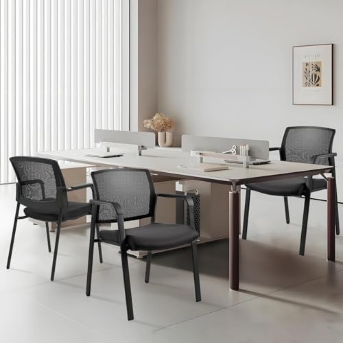 CLATINA No Wheels Conference Room Chairs Set of 8, Stackable Office Guest Reception Chair with Armrests, Mesh Back Waiting Room Chairs for Office, School, Lobby, Church, Black