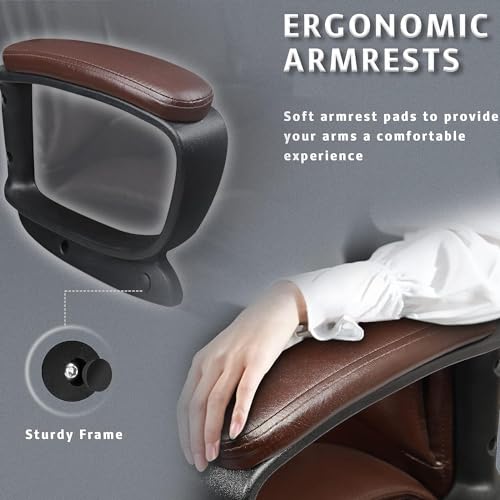 LEMBERI Home Office Executive Desk Chair, High Back PU Leather Chair, Height Adjustable Swivel Computer Chair with Padded Armrest, Brown