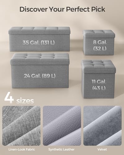 SONGMICS Mazie Collection - Small Folding Storage Ottoman, Foot Rest Stool, 12.2 x 16.1 x 12.2 Inches, 286 lb Load Capacity, for Living Room, Bedroom, Home Office, Dorm, Light Gray ULSF102G02
