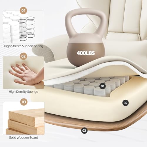 Mvpipi 7-Point Massage Office Chair,Heated Manageral Chair,Ergonomic Executive Chair with Footrest,Adjustable Armrest，Computer Chair for Offices, Study Areas, Gaming Spaces,Beige