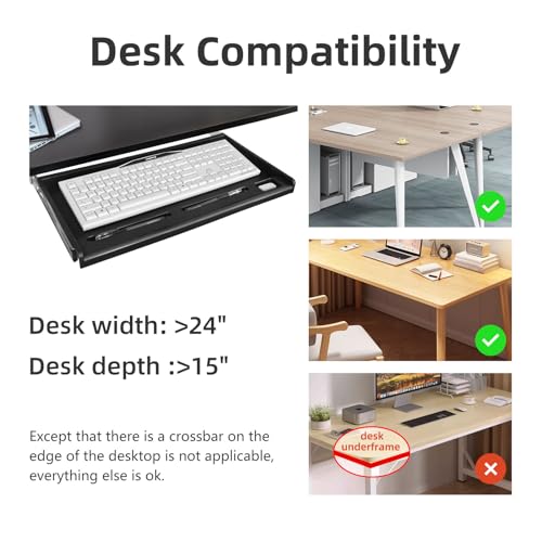 TOOCUST Under Desk Keyboard Tray, 20" Wx11"D Sturdy Key Board Tray Under Desk Slide with Pen Tray, Desk Extender with Pen Holder,Black