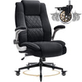 Fabric High Back Office Chair with Lockable Quiet Casters, Thick Padded Ergonomic Computer Chair- Adjustable Lumbar Support & Flip-Up Arms, Wide Executive Desk Chair for Back Pain, 400LBS Capacity