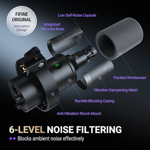 FIFINE K688 Podcast Microphone Kit, USB/XLR Dynamic Microphone with Boom Arm for PC/XLR Mixer, Gaming Mic with Mute Button, Headphone Jack for Vocal, Voice-Over, Streaming, Music Recording -K688CT