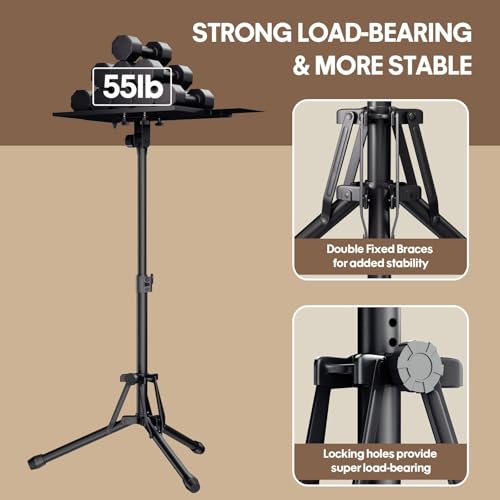 KOOV Projector Stand Adjustable Height 20" to 61", Foldable Projector Tripod Stand with Mouse Tray & Phone Holder, Portable Laptop Floor Stand for Office Home Stage Studio DJ Racks Podium Stand