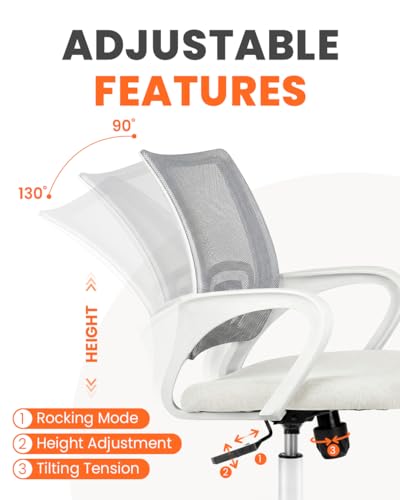 NEO CHAIR Office Desk Computer Chair Ergonomic Mesh Gaming Cushion Seat with Comfy Lumbar Mid Back Support Adjustable Height Swivel Rolling Wheels for Home Task (Ivory)
