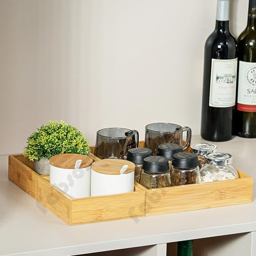 Fabsome Drawer Organizer, Set of 9 Bamboo Wood Kitchen Makeup Desk Junk Tea Drawer Storage Boxes Bins for Cutlery Silverware Utensils Flatware, Small Wooden Container Tray for Bathroom, Office