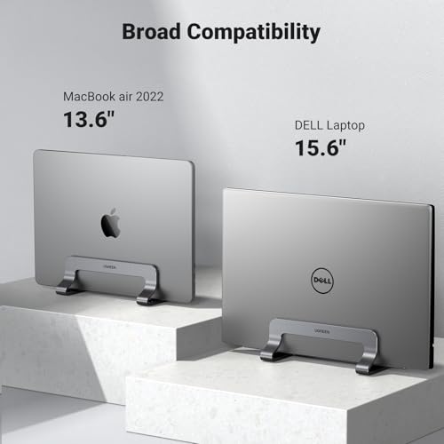 UGREEN Vertical Laptop Stand Holder for Desk Compatible with MacBook Pro, MacBook Air Stand Vertical Aluminum Adjustable for Up to 17.3 Inch Gaming Laptop, Gray