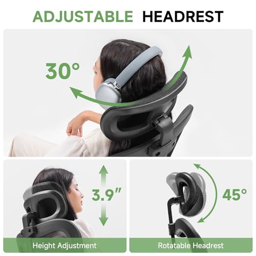 GTPLAYER Office Chair, Home Ergonomic Desk Chair with High Back Mesh, Mesh Office Computer Desk Chairs with Adjustable Lumbar Support, Rolling Work Swivel Task Chairs with 3D Armrests and Headrest