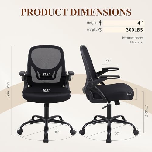 Nusetx Home Office Computer Desk Chair, Adjustable Height Mesh Ergonomic Rolling Task Chair with Wheels, Thick Cushion, Flip-up Armrests, and 360-Degree Swivel, Lumbar Support, Black, 10 Pack