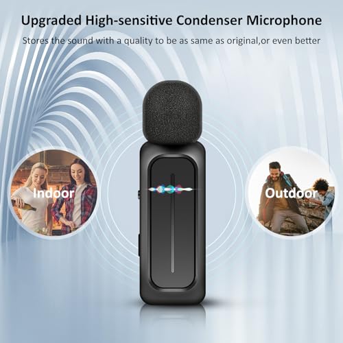 Ecomxia 2 Pcs Wireless Lavalier Microphone for iPhone iPad Android with Charging Case 7H Clip on Lapel Microphone Wireless for Video Recording Vlogging, YouTube, Interview, 3 Mode Denoise, 70ft