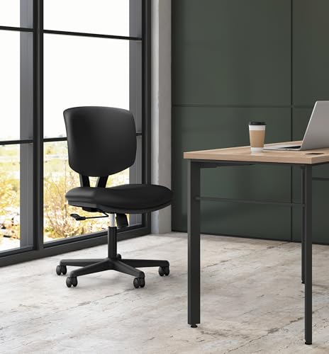HON Volt Ergonomic Office Chair with Fabric Seat and Back, Armless Desk and Computer Chair with Adjustable Center‑Tilt Recline and Wheels for Home Office or Workstation, Black