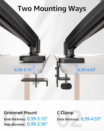MOUNTUP Dual Monitor Stand for Desk, Monitor Arms for 2 Monitors 32 27 24 22 Inches, Height Adjustable Double Monitor Mount, VESA Mount with C-Clamp & Grommet Base, Holds 4.4-17.6lbs