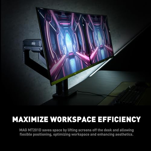MSI MAG MT201D - Premium Heavy Duty Dual Monitor Stand Arms, 17-45" Support, VESA Compatible, Adjustable Spring Mount, 44 lbs per Screen, Clamp & Grommet, Quick Release Plate - Black