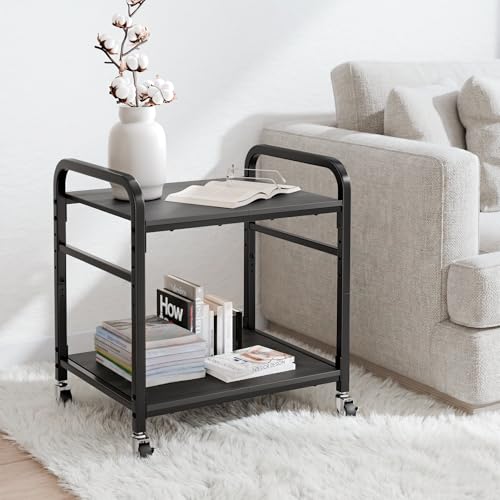 niffgaff 2 Tier Under Desk Printer Stand with Storage, 22" Rolling Printer Cart with Lockable Wheels, Height Adjustable Shelf for Home Office, Black