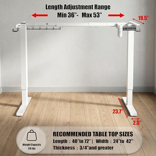SHW Premium Electric Standing Desk Frame – Height Adjustable Motorized Base for 40" to 72" Table Tops, Smooth Lift Sit-Stand Frame for Home or Office, White
