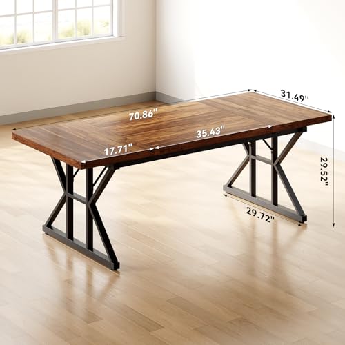 LITTLE TREE 70.8-Inch Office Desk, Wooden Executive Office Desk, Modern Work Desk, Large Farmhouse Writing Table Computer Desk for Home, Brown-Black