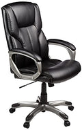 Amazon Basics Executive High Back Office Chair, Adjustable Height, Tilt, Swivel, Padded Seat, Bonded Leather, Wheels, Black/Silver