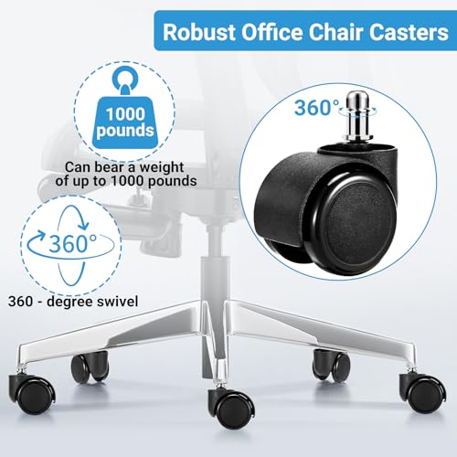 2 Inch Office Chair Casters Wheels Heavy Duty, 5 pcs Chair Wheel Replacement, Mute Rubber Rotating Desk Chair Wheels for All Floor, Smooth & Quiet Caster, Universal Standard Stem Size Fits 99%