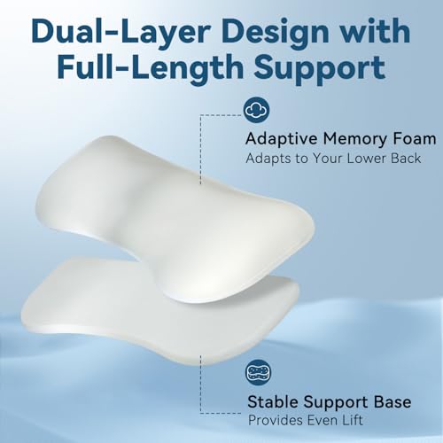 Adjustable Height Lumbar Support Pillow for Sleeping, Ergonomic Contour Lower Back Pillow for Bed with Breathable Washable Cover, Spine Alignment & Sleep Comfort, Blue