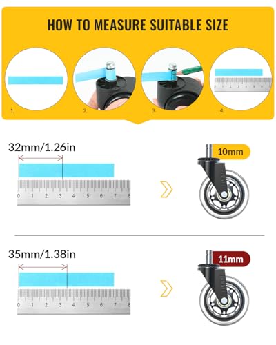 HOLKIE Office Chair Wheels - Universal Fit 3 Inch Roller Blade Casters - Safe for Hardwood Carpet Floors - Heavy Duty Rubber Replacement for Gaming Chairs - Smooth, Silent Glide - Set of 5