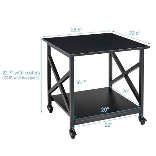 Fannova 2 Tier Large Printer Stand, 23.6 x 23.6 x 22.6 Inches Square Printer Table with Storage Shelf, Rolling Printer Cart with Industrial Wheels for Home Office, Mini Fridge Stand Table - Black