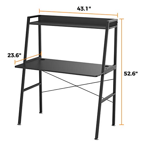 EUREKA ERGONOMIC 43 Inch Ladder Bookcase with Desk Industrial Ladder Desk, Ladder Desk with Shelves,2-Tier Home Office PC Ladder Table with Bookshelf Modern Workstation, Metal Frame