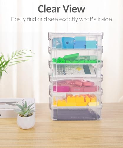 Sooez 6 Pack Extra Large Pencil Box, Plastic Pencil Case Crayon Box, Clear Marker Organizer Plastic Containers with Lid, Stackable Storage Boxes for Art Craft,Pen,Back to School Teacher Supplies, Grey