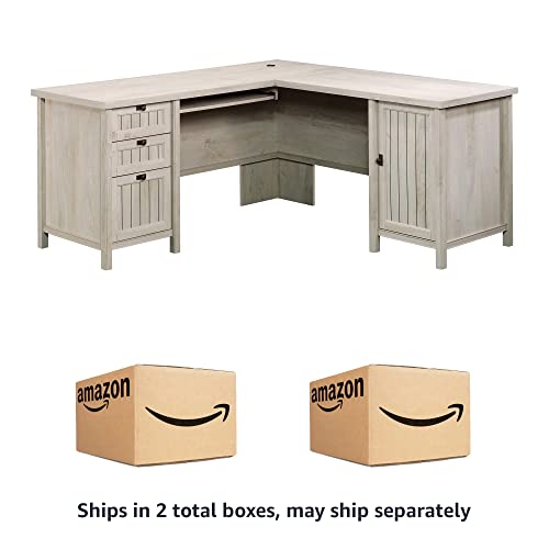 Sauder Costa L-Shaped Desk, Chalked Chestnut, Home Office with Storage & Keyboard Tray