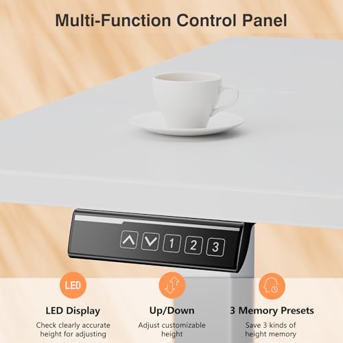 Sweetcrispy Electric Standing Desk Adjustable Height, 40x24 Inch Sit Stand Up Home Office Desks Computer Workstation PC Work Table with 3 Memory Preset Splice Wood Board Metal Frame, White