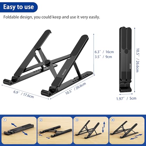 BESIGN LS01 Pro Ergonomic Laptop Stand, Plastic Laptop Riser, Portable and Adjustable Notebook Computer Holder Compatible with 10-14" Laptops (Black)