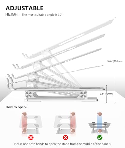 BoYata Laptop Stand, Adjustable Multi-Angle Laptop Holder, Compatible for Laptops up to 17 inches, Sturdy Aluminum & Silicone, Silver