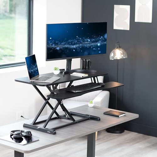 VIVO 42 inch Desk Converter, K Series, Height Adjustable Sit to Stand Riser, Dual Monitor and Laptop Workstation with Wide Keyboard Tray, Black, DESK-V042KB