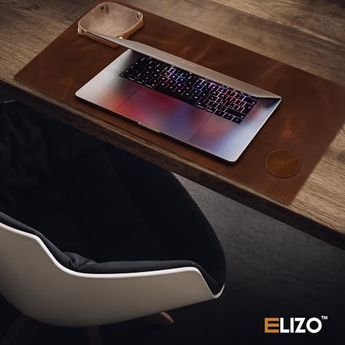 ELIZO Leather Desk Pad Real Leather Desk Mat Thick (3mm) Double Layer (32x16) Cover Blotter Desk Protector Large Computer Mat for Keyboard Mouse Pad Table Laptop Mat Office Accessories - Antique