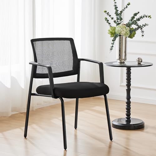 Sweetcrispy Stackable Mesh Guest Visitor Reception Chairs - Ergonomic Lumbar Support for Waiting Conference Meeting Room, Office School Lobby and Church, Space Saving, Black